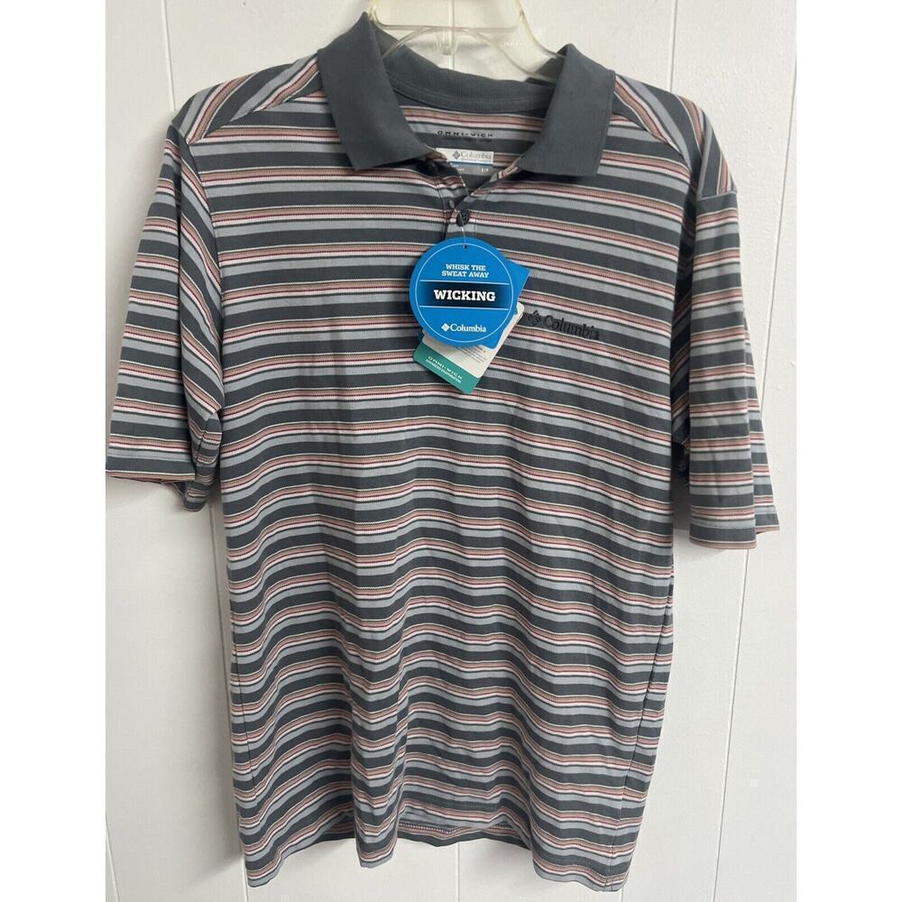 COLUMBIA Polo Men's Omni-Wick Striped‎ Men's Sz S Polo Shirt Gray White NWT